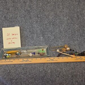 Vtg 31pc Hat Pin Hair Collection Glass Pearl Victorian Artsy W/ Glass Tray Rare